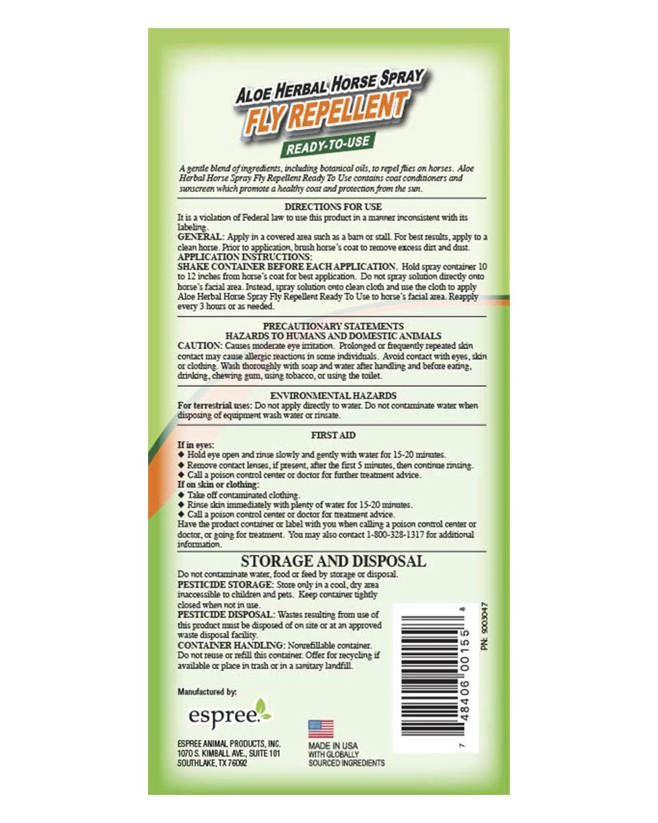 Espree Aloe Herbal Fly Spray 2 Espree Aloe Herbal Fly Spray - Image 2