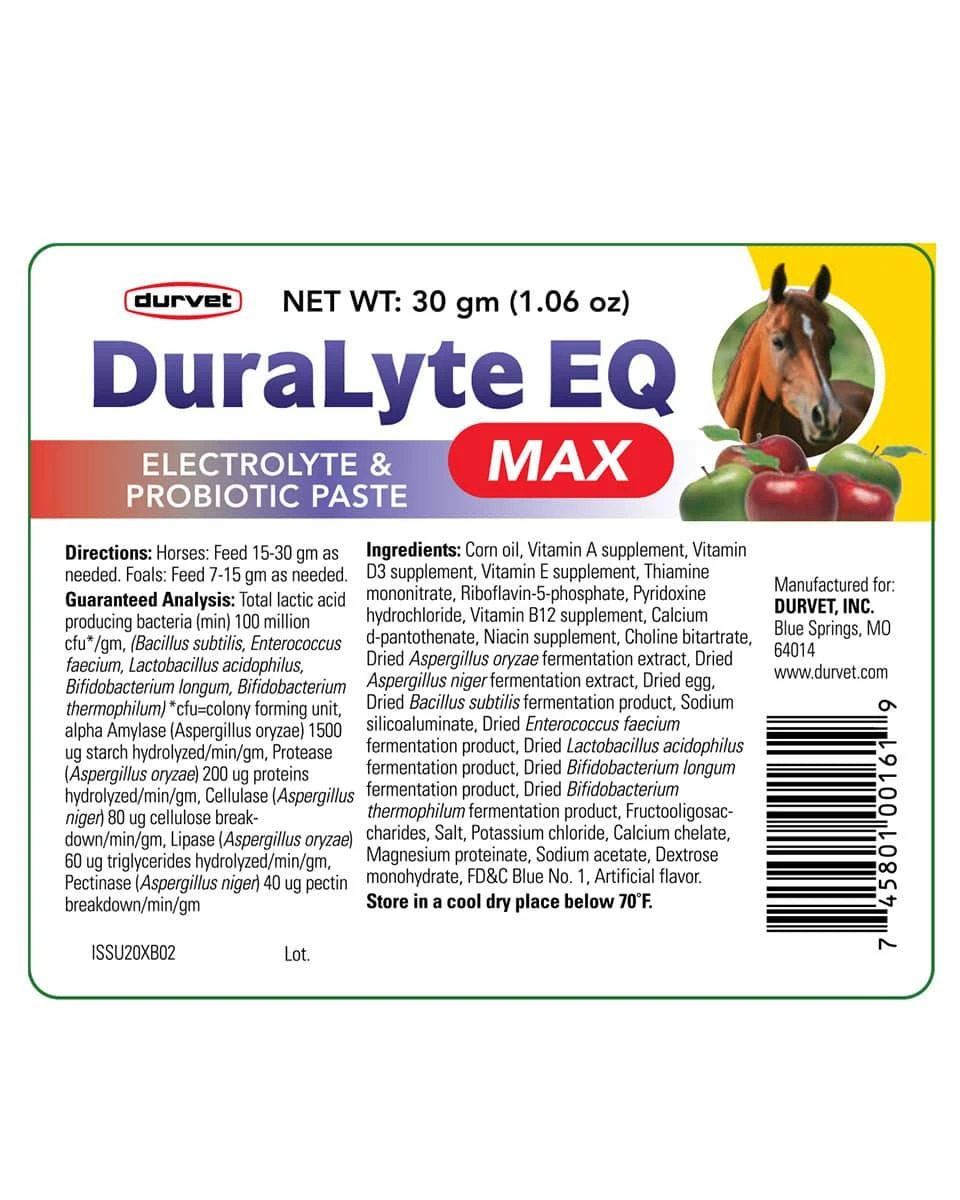 Durvet DuraLyte EQ Max Electrolyte And Probiotic Paste 2 Durvet DuraLyte EQ Max Electrolyte And Probiotic Paste - Image 2